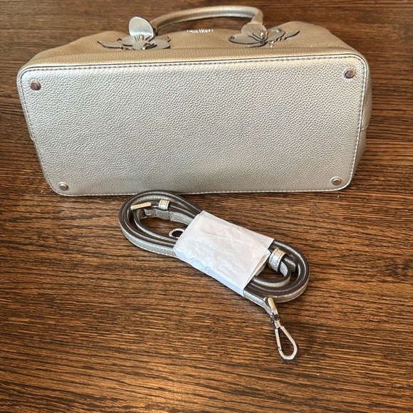 Kate Spade Metallic Silver Satchel with Floral Design